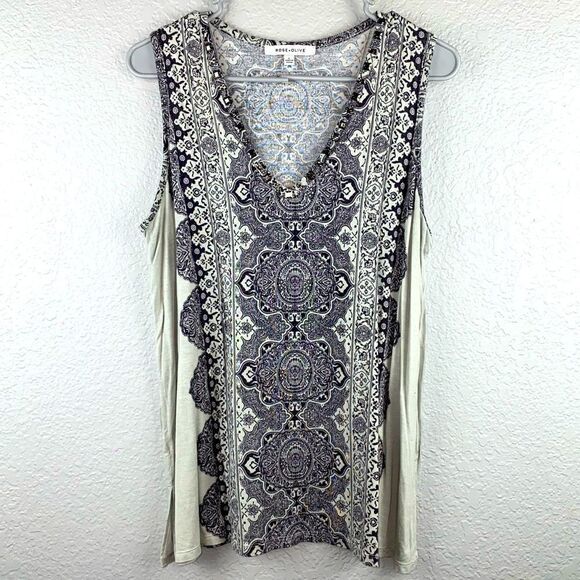 Rose & Olive Stretch Printed V-Neck Sleeveless Pullover Tank Top Gray Size Large - Picture 1 of 7